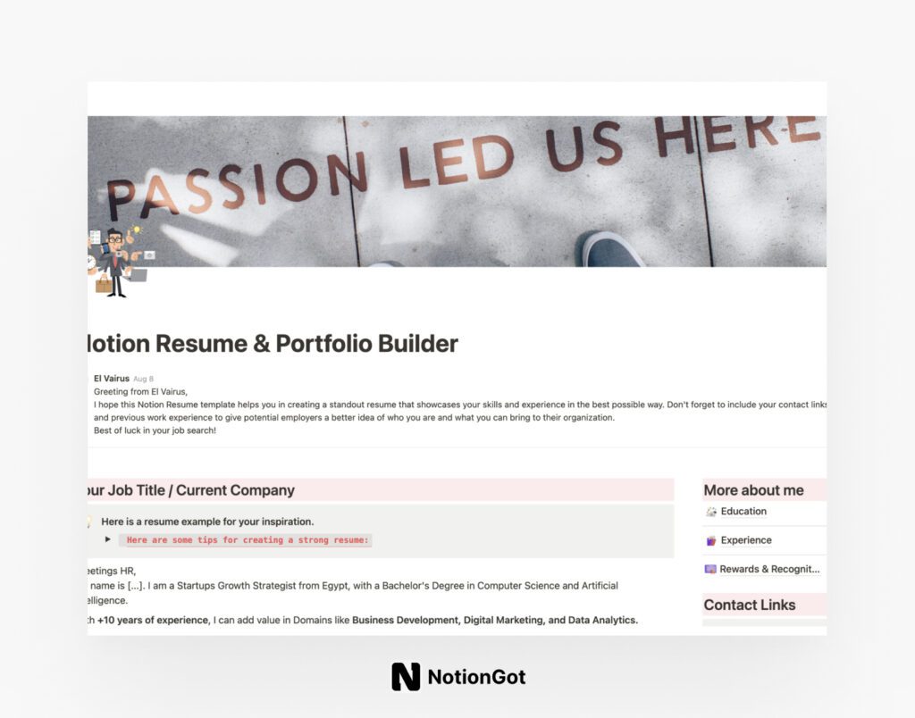 Notion Resume & Portfolio Builder