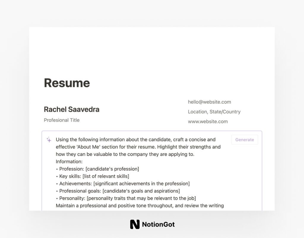 Notion Resume Template