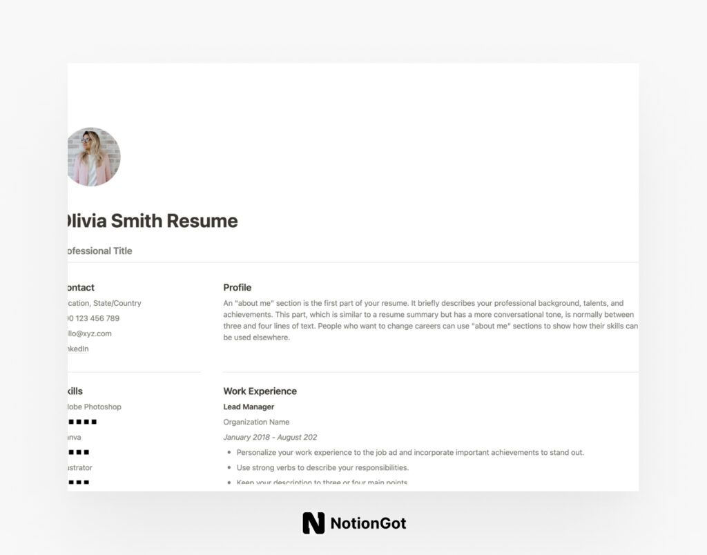 Notion Resume/ CV Template