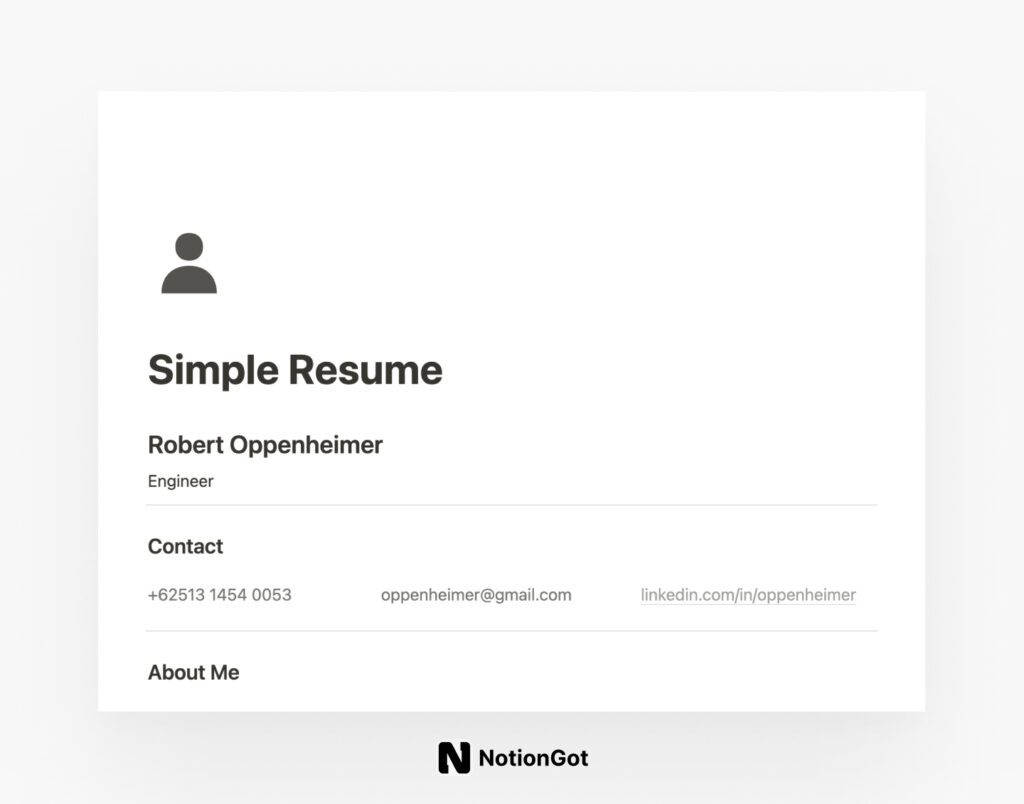 Simple Job Resume CV Notion Template