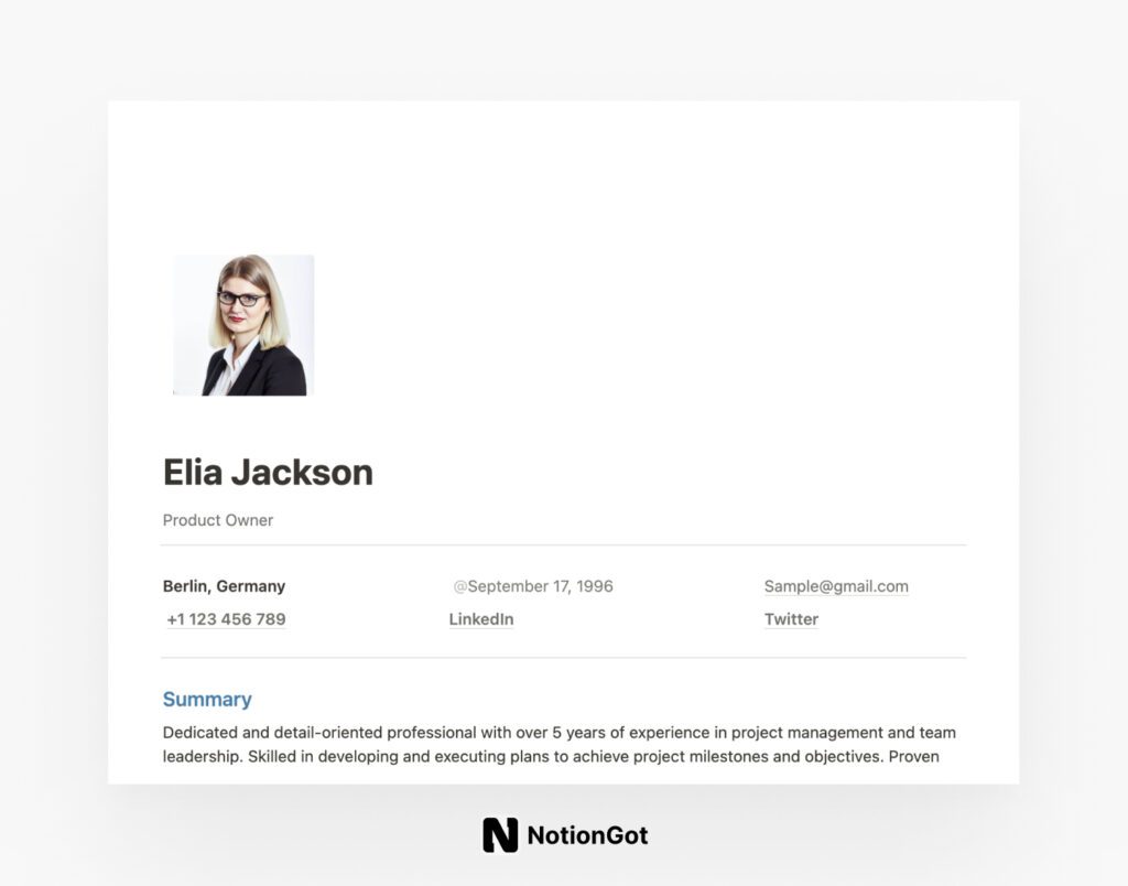 Clean & Simple Resume (CV) Template for Notion