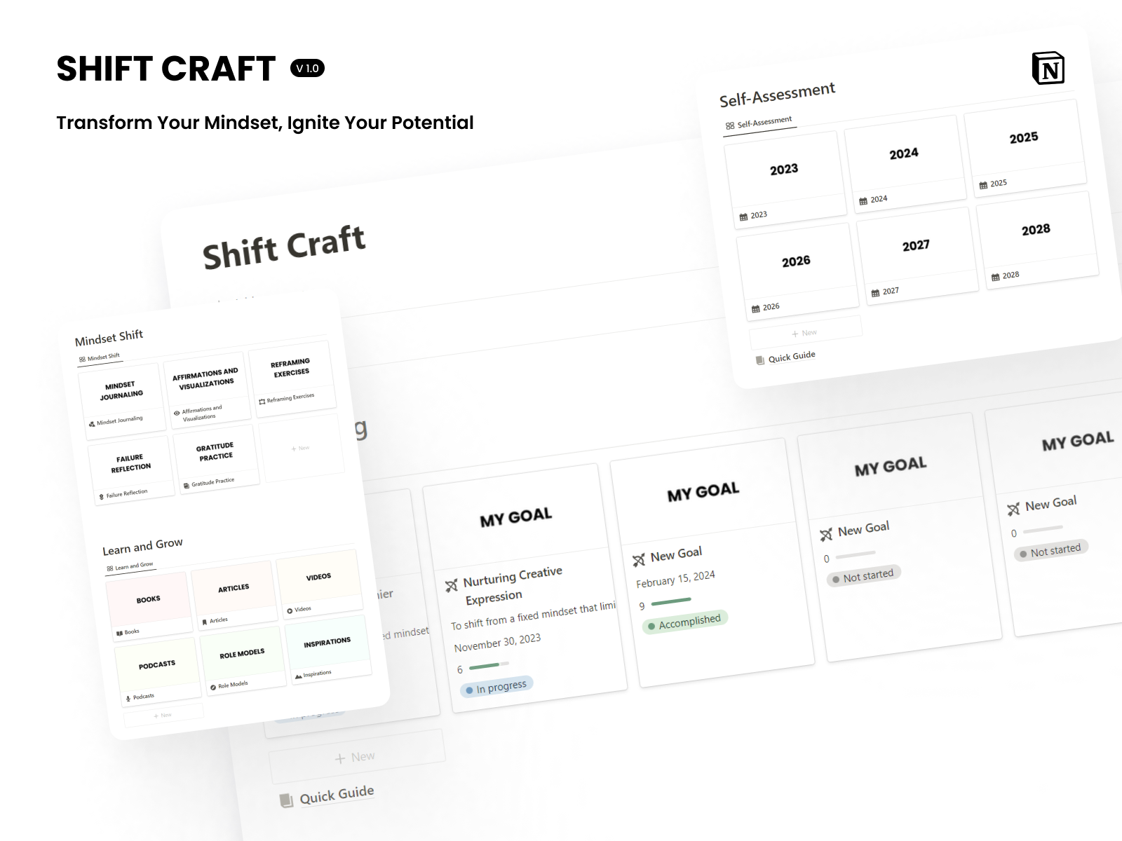 Shift Craft - Transform Your Mindset, Ignite Your Potential - Notion Template