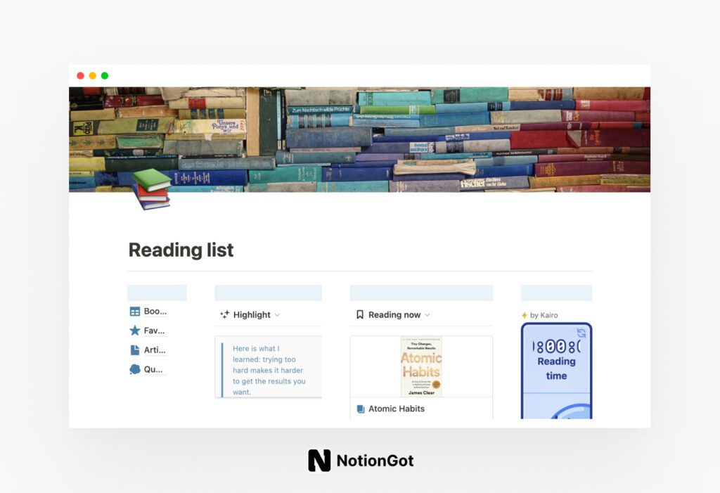 Reading list Template for Notion