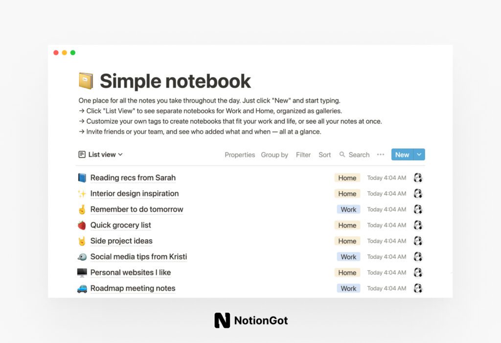 Simple notebook - Notion Templates Book and Reading List