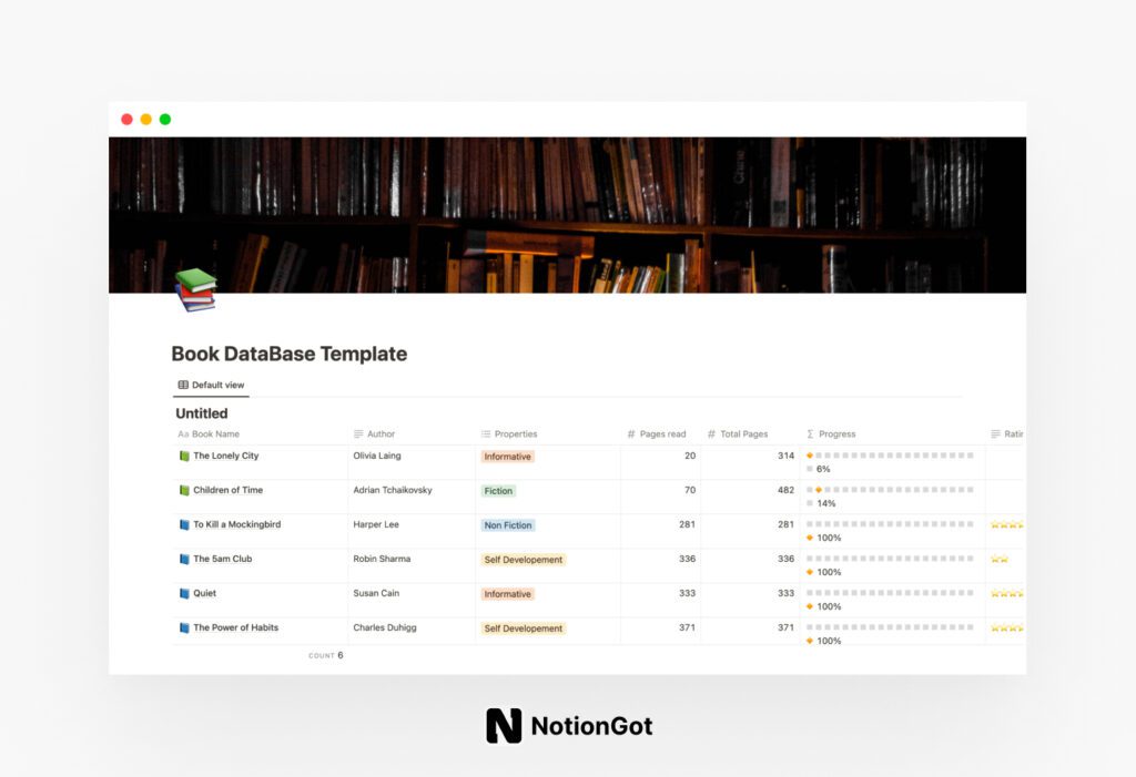 Book DataBase Template - Notion Templates for Book Lovers
