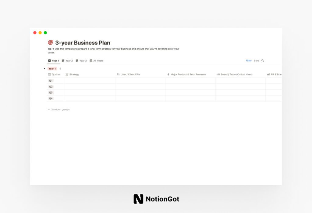 3-year Business Plan Notion Template
