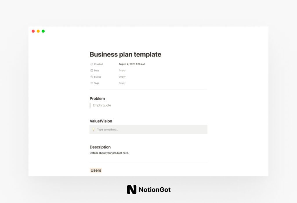 Business plan - Quick start Template