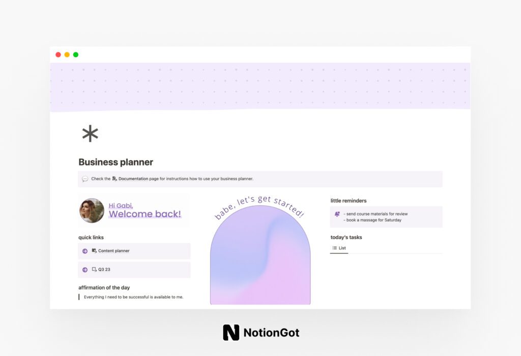Business planner Template for Notion
