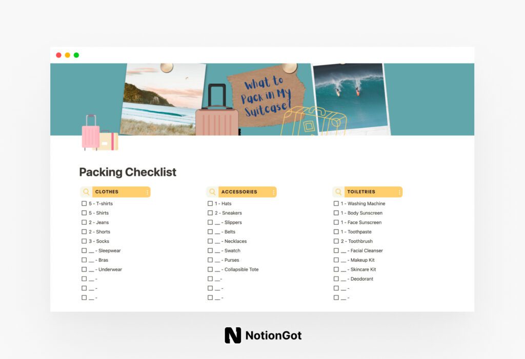 Travel Packing Checklist Notion Template
