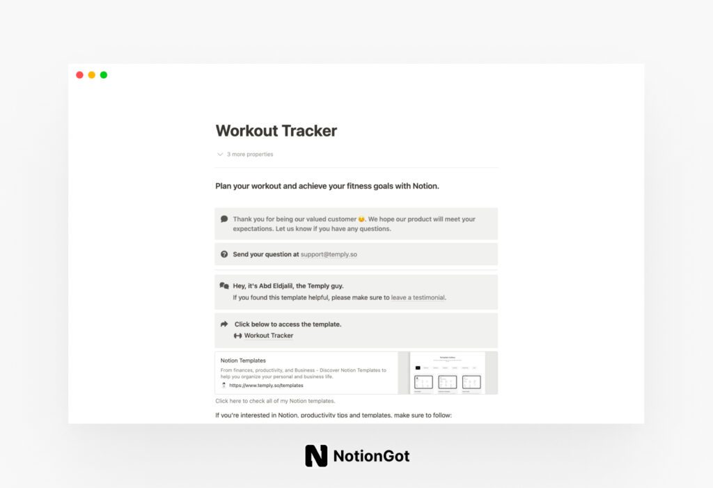 Workout Tracker Template for Notion