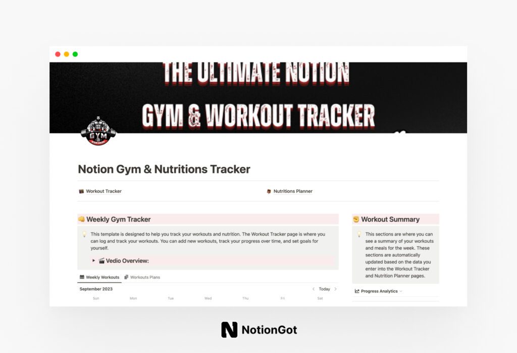 Notion Gym & Nutrition Tracker