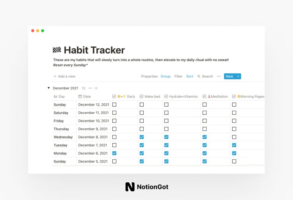 Habit tracker Template