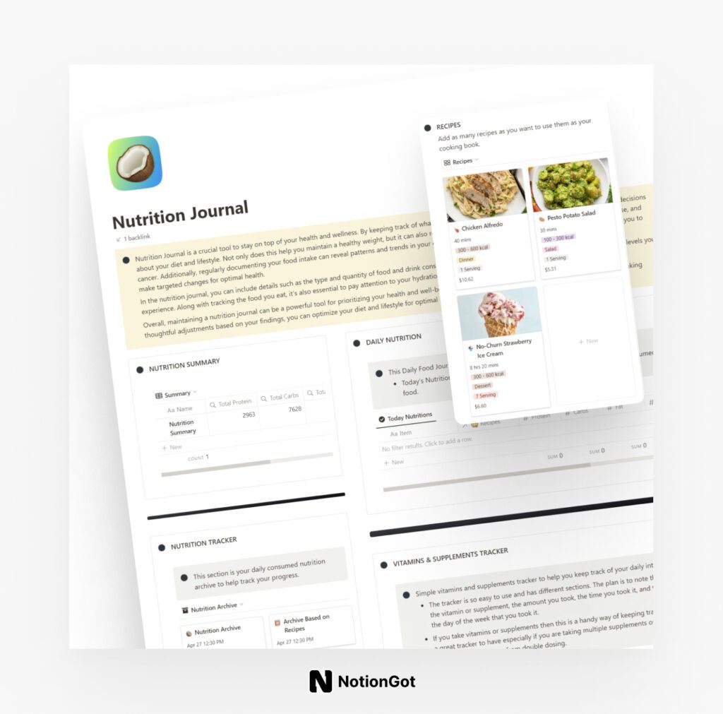 Nutrition Journal Notion Template
