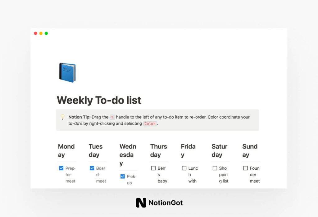 Notion Weekly To-do List