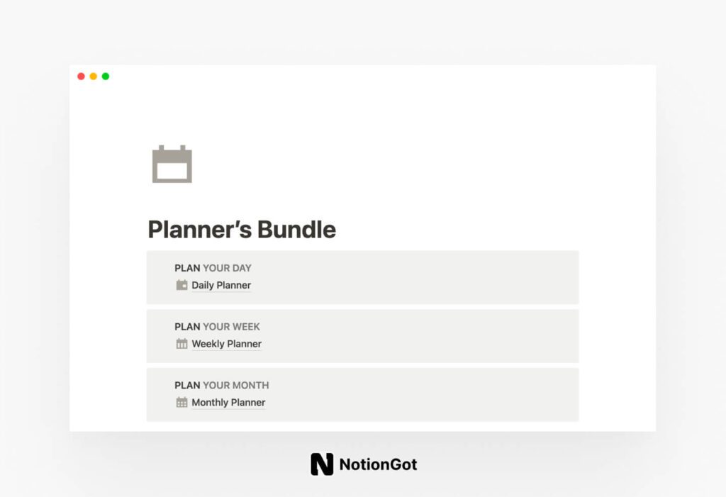 Notion Daily, Weekly, Monthly Planner