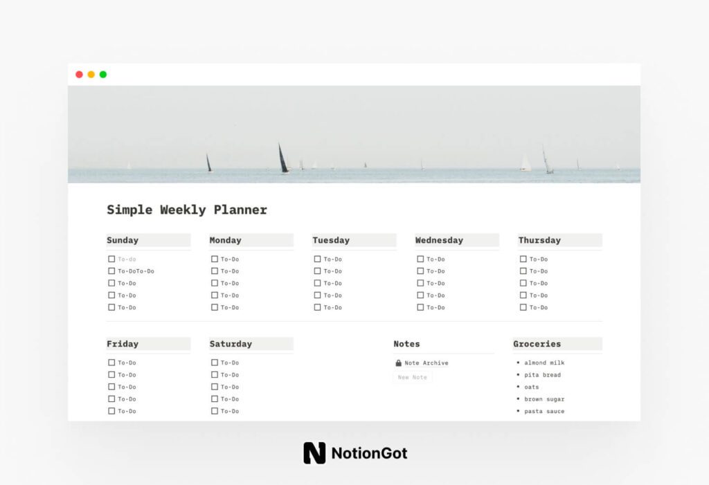 Notion Simple Weekly Planner