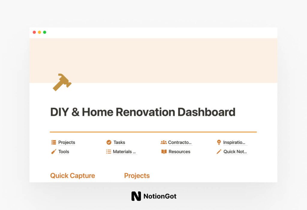 DIY & Home Renovation Notion Dashboard