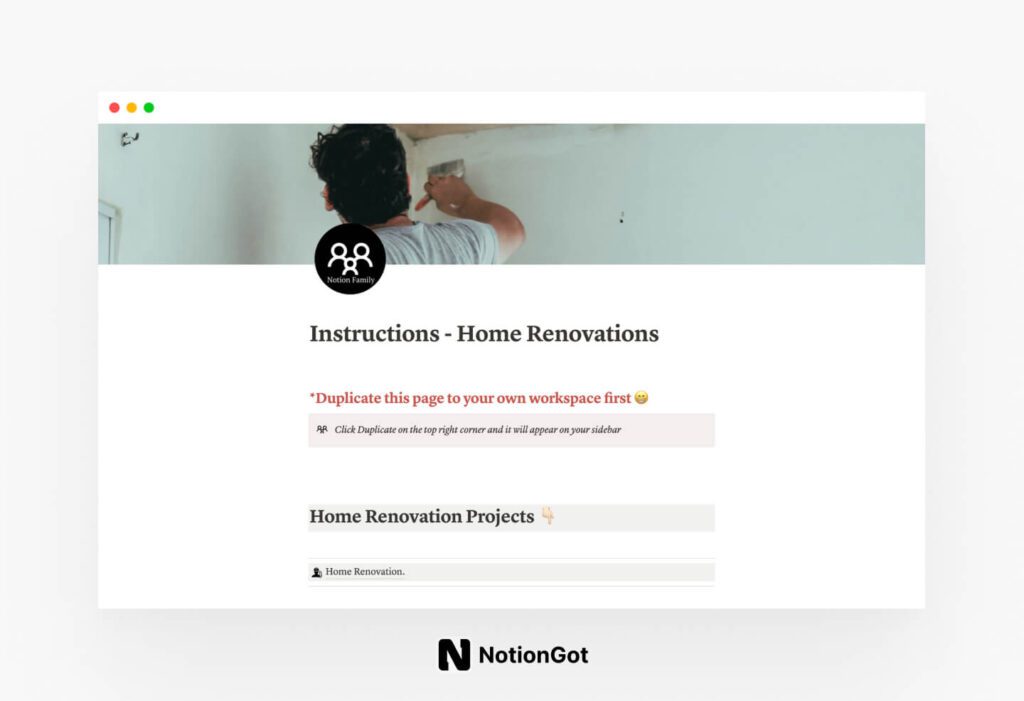 Home Renovations Notion Template