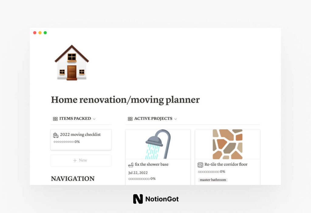 Home renovation and moving planner
