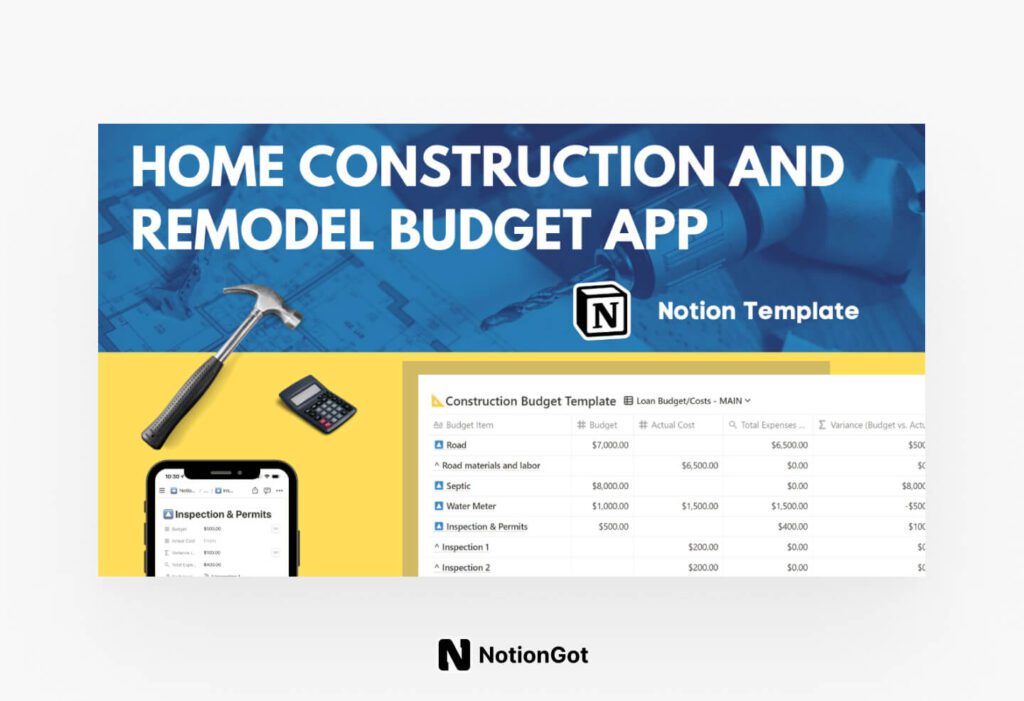 Home Remodel/Renovation Construction Budget Notion Template