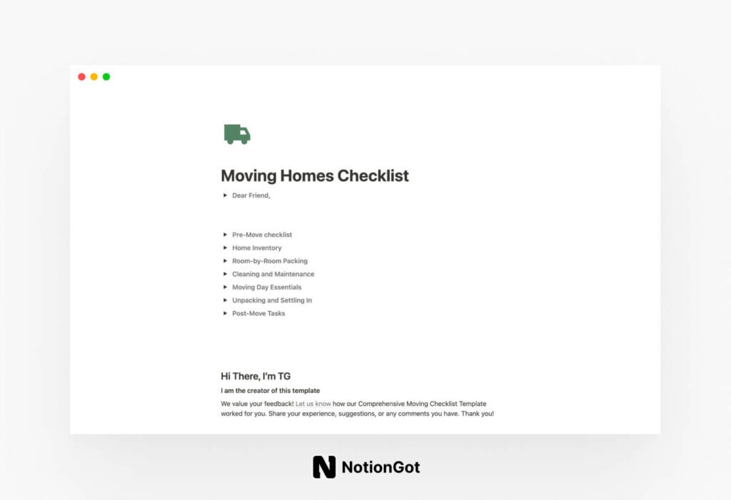 Notion Moving Homes Checklist
