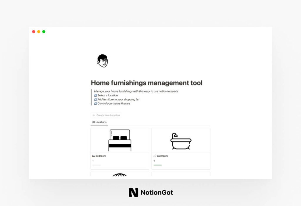 Home furnishings management for Notion