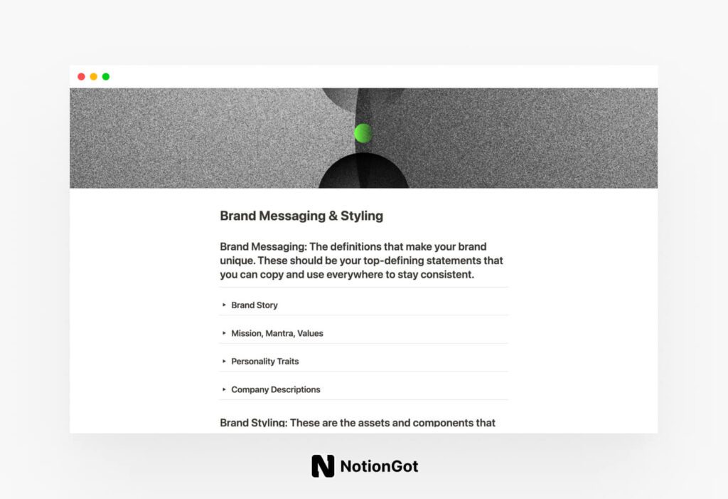 Notion StartOps: Brand Messaging & Styling Template