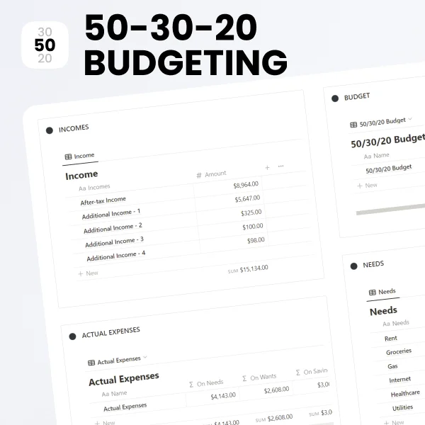 Notion 50/30/20 Budgeting Template