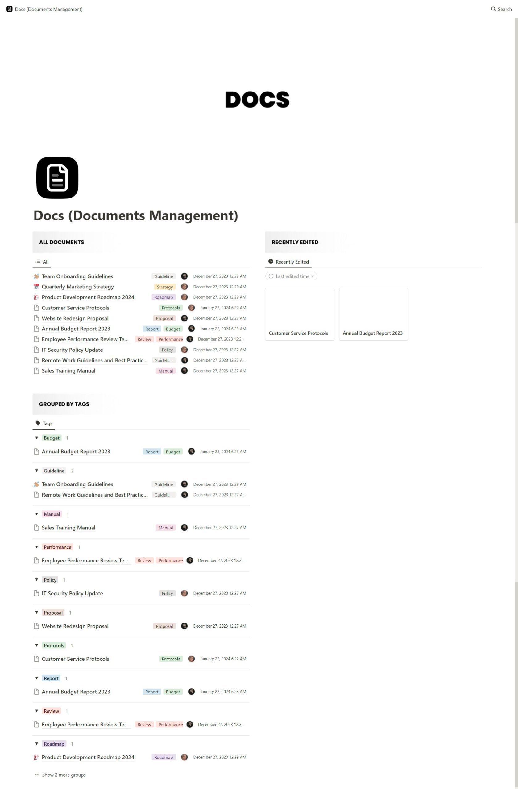 Free Notion Docs Template - Free Notion Document Management