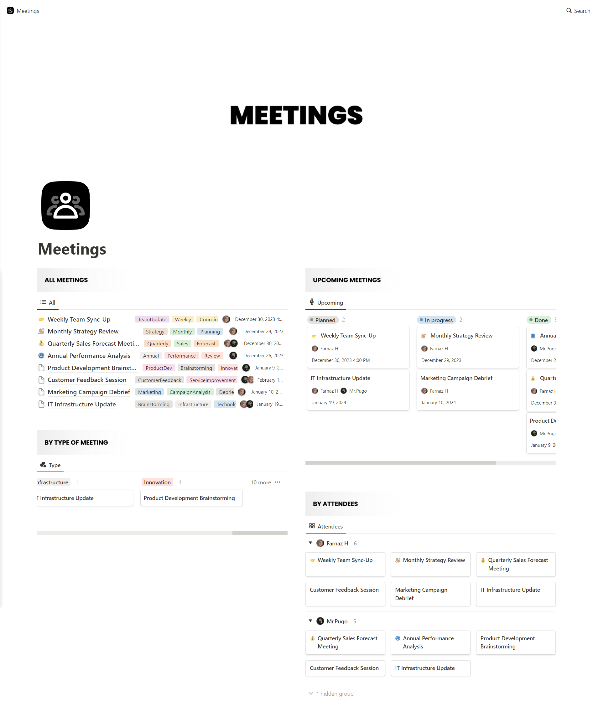 Free Notion Meeting Management Template