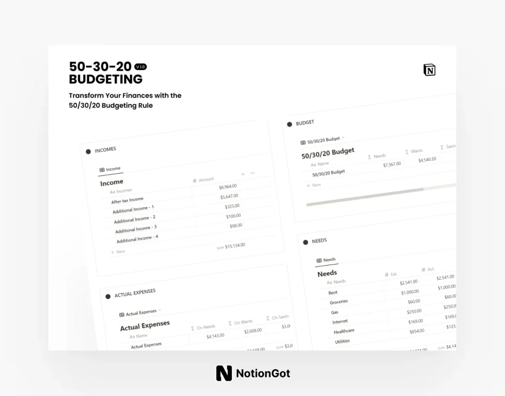 Free 50/30/20 Budgeting Template for Notion