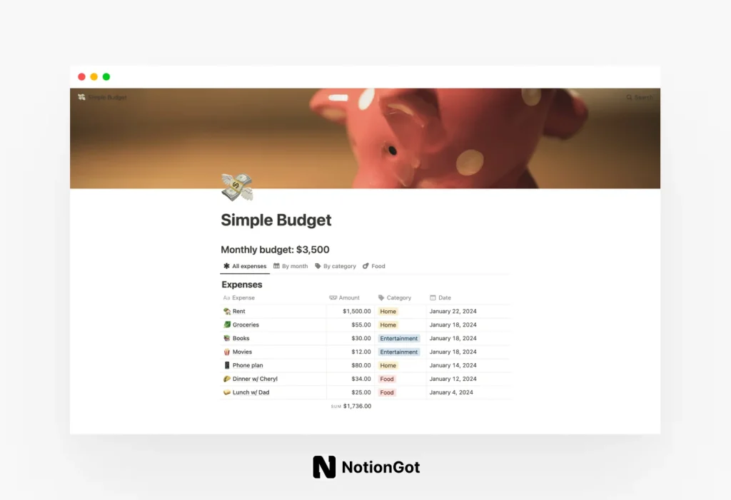 Simple Budget for Notion