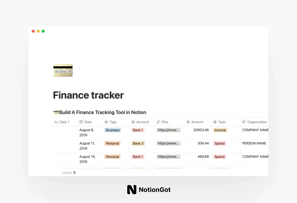 Free Notion Finance tracker