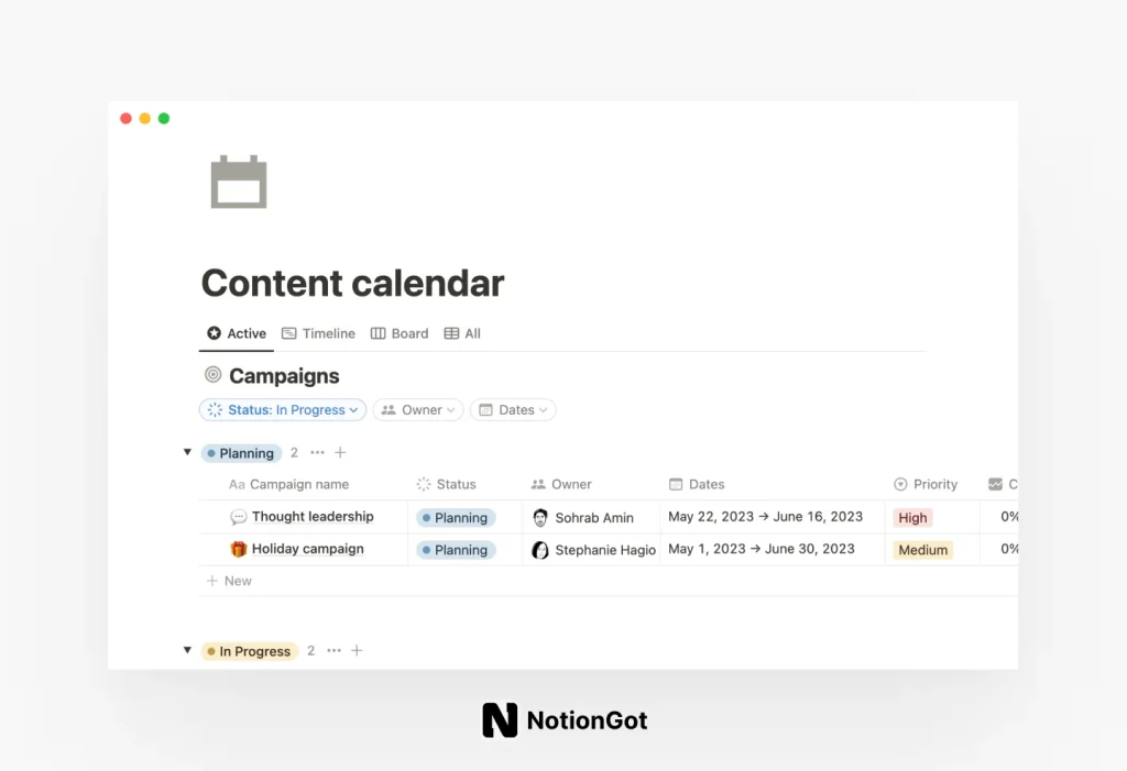 Free Notion Content Calendar Template