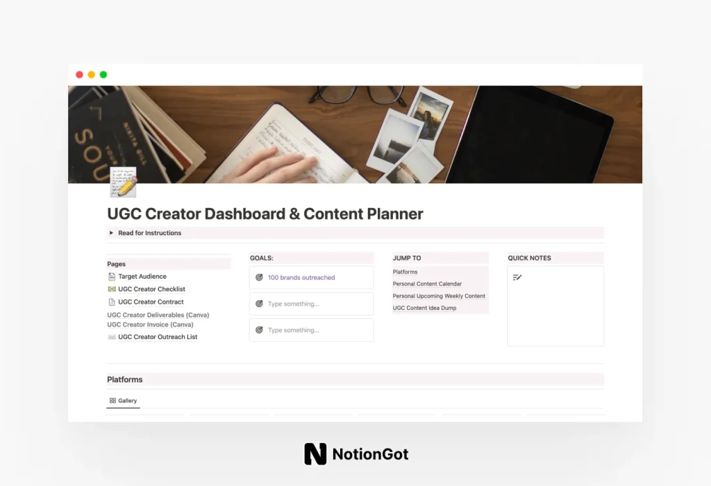 UGC Creator Dashboard & Content Planner (FREE)