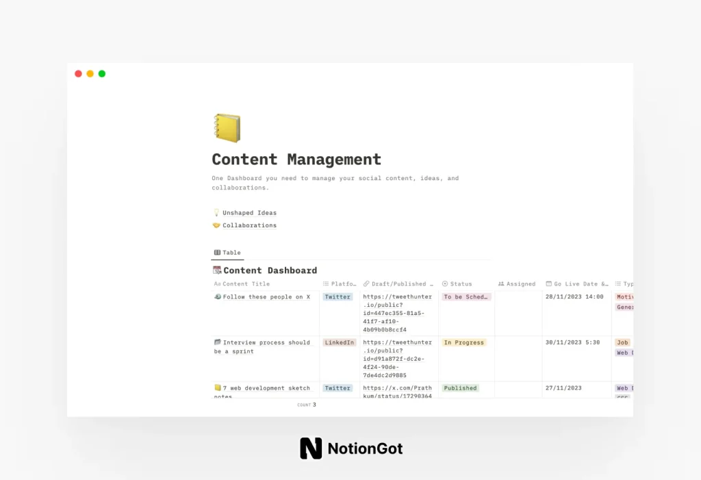 Content Management Notion Template (FREE)