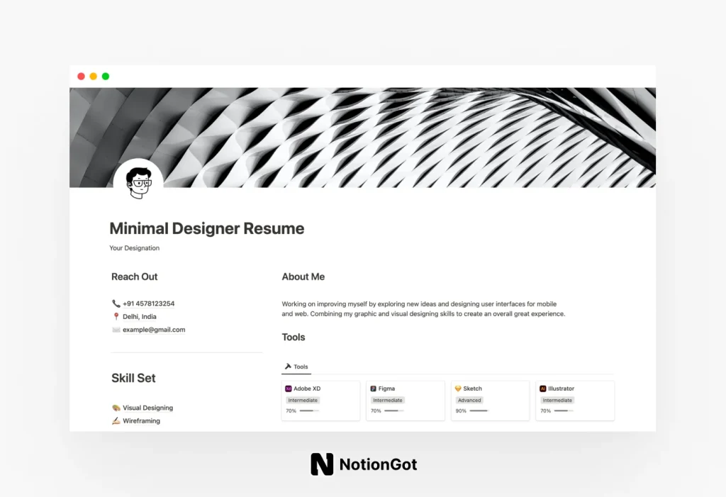 Minimal Designer Resume Template for Notion