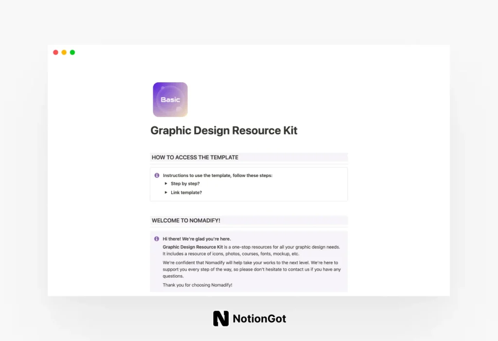 Graphic Design Resource Kit in Notion