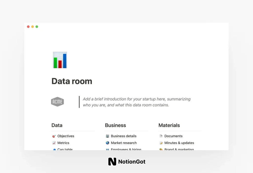 Notion Data room Template
