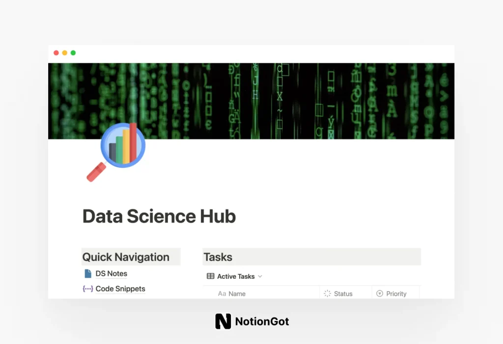 Data science hub Template for Notion