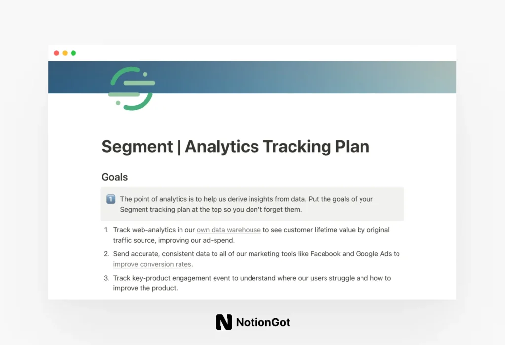 Segment analytics tracking plan