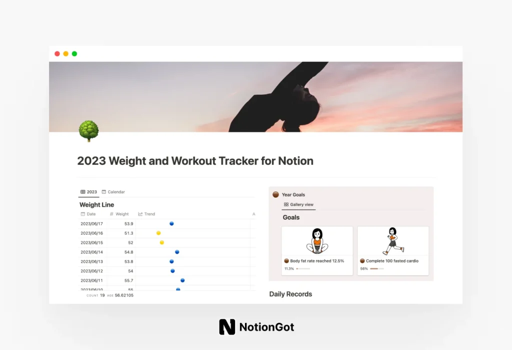 2023 Weight and Workout Tracker for Notion