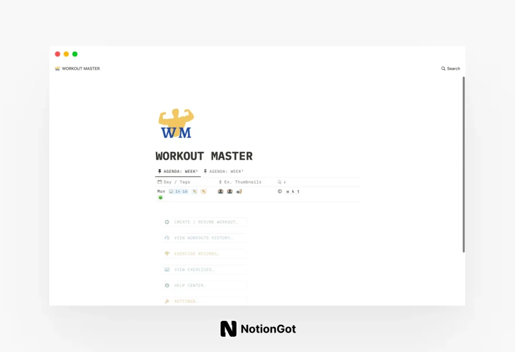 Workout Master Notion Template