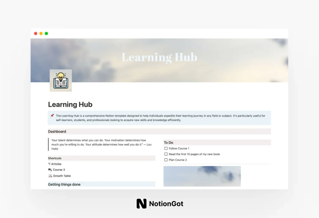 Free Learning Hub for Notion