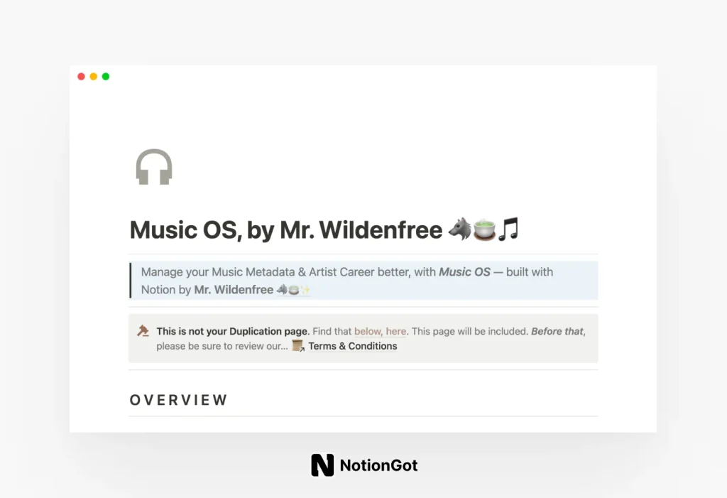 Music OS Template for Notion