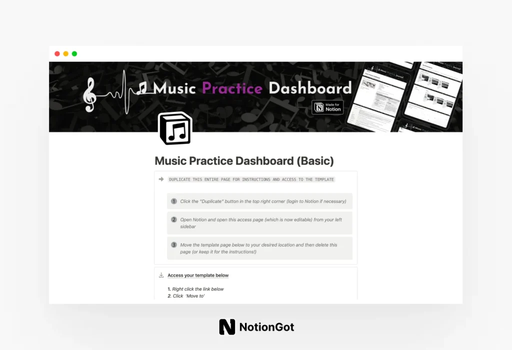 Music Practice Dashboard for Notion