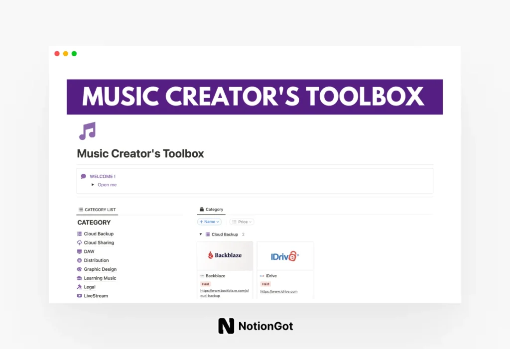 Notion Music Creator's Toolbox