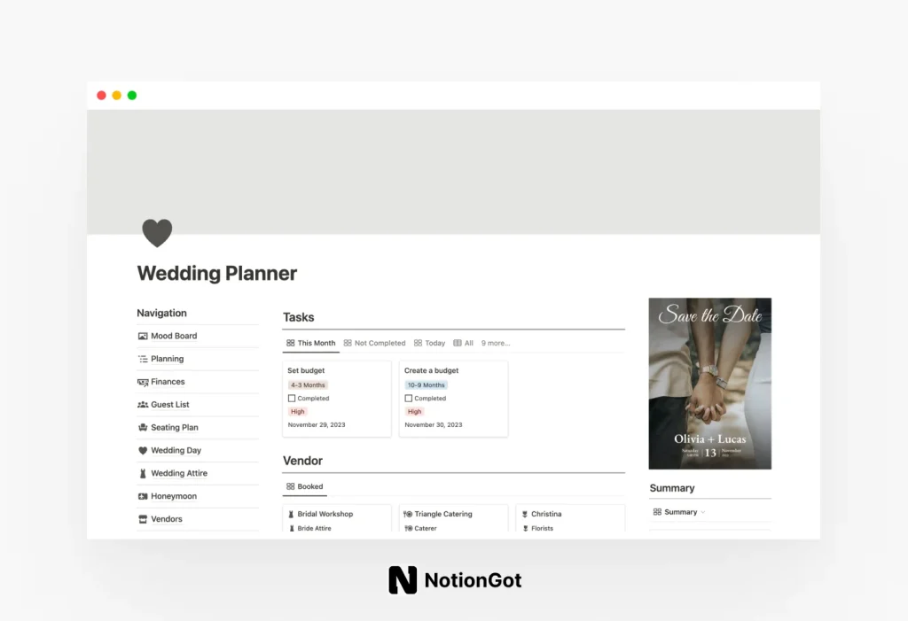 Wedding Planner for Notion
