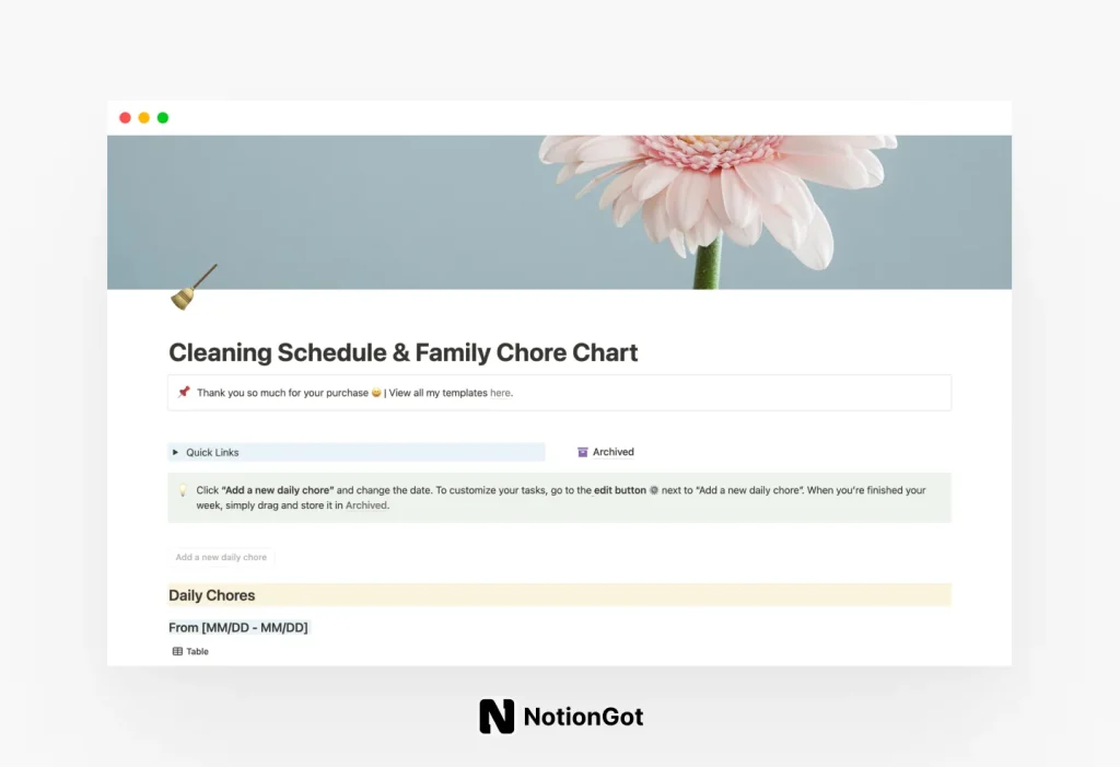 Cleaning Schedule & Family Chore Chart