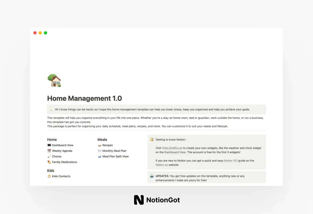 Family Home Management for notion